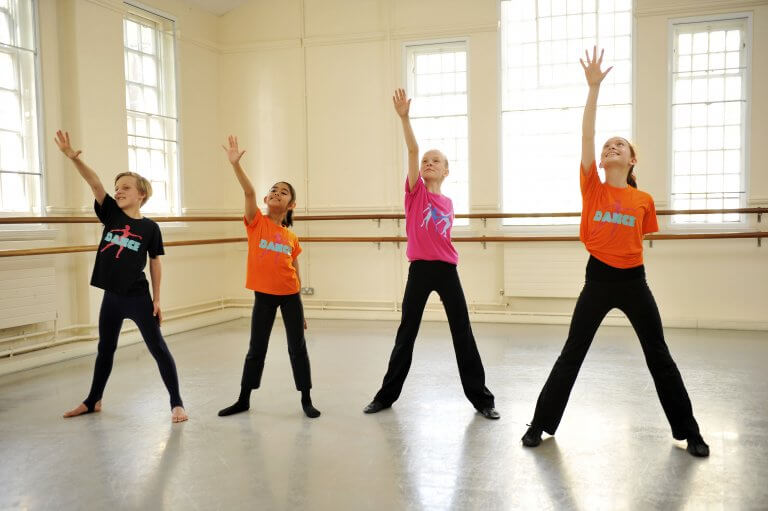 Four young dancers on a Harlequin Cascade vinyl at the Royal Academy of Dance