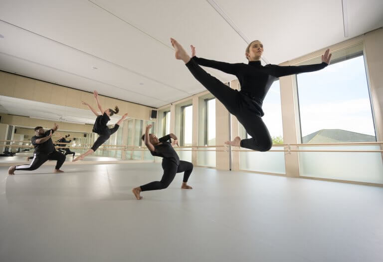Students using one of the Harlequin-equipped studios for modern dance